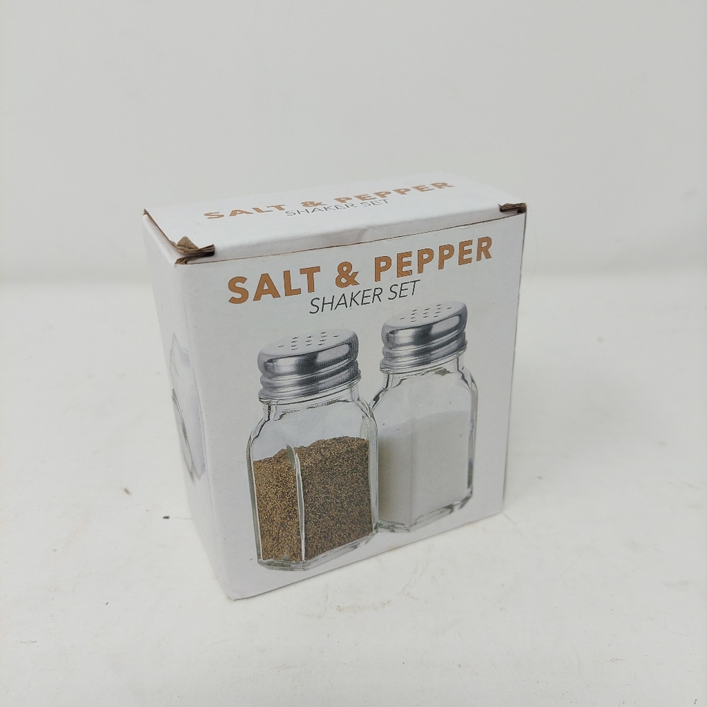 Salt And Pepper Shaker Set Square Clear Glass Silver Small Jar Contemporary